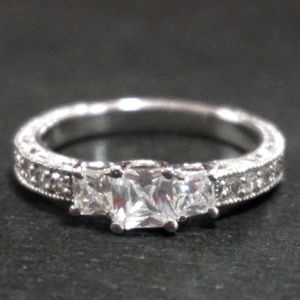 Silver Royal Garden Princess Cut cz ring